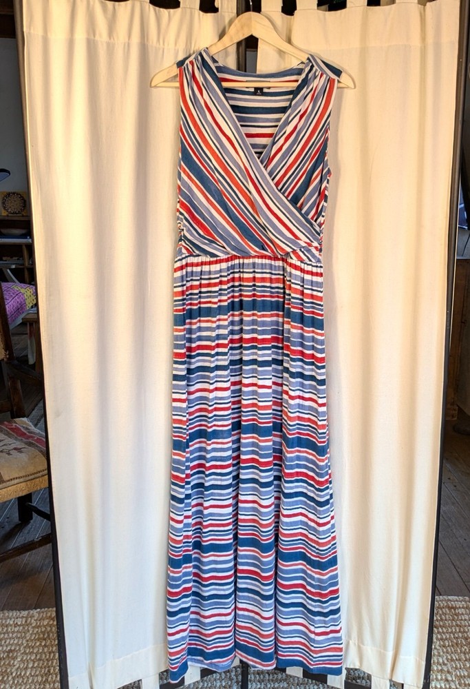 Lands End Women's Sz Small Striped Maxi Dress Sleeveless Beachy Coastal