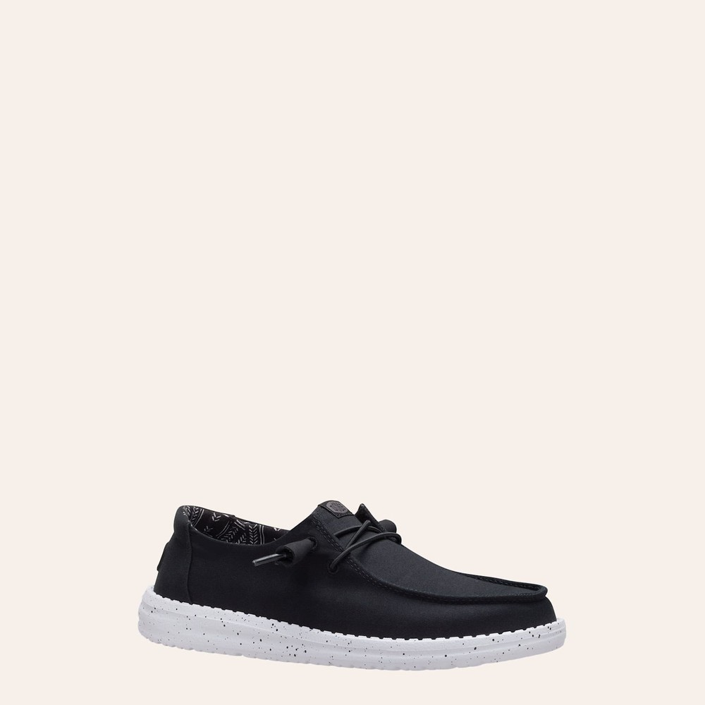 Hey Dude Women's Wendy Stretch Canvas Black Lace Moc Toe Shoes, B Width
