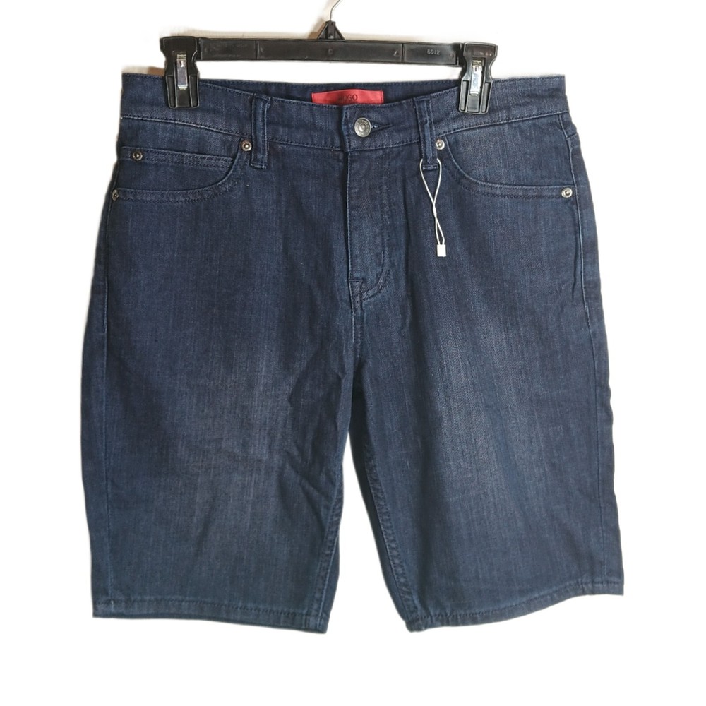 Hugo Boss Straight Fit Denim Shorts Mens 31 Dark Wash Mid Rise Bermuda Shorts