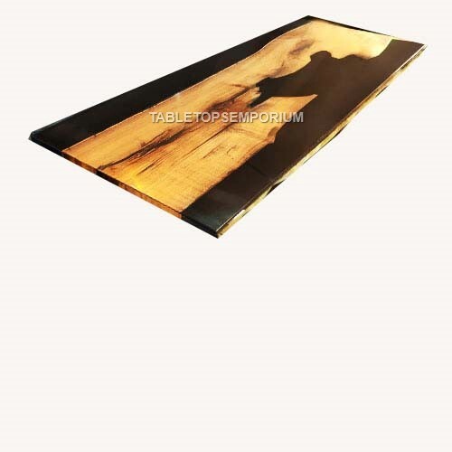 Wooden Acacia Resin Black Epoxy Table Top Furniture Collectible Handmade Décors