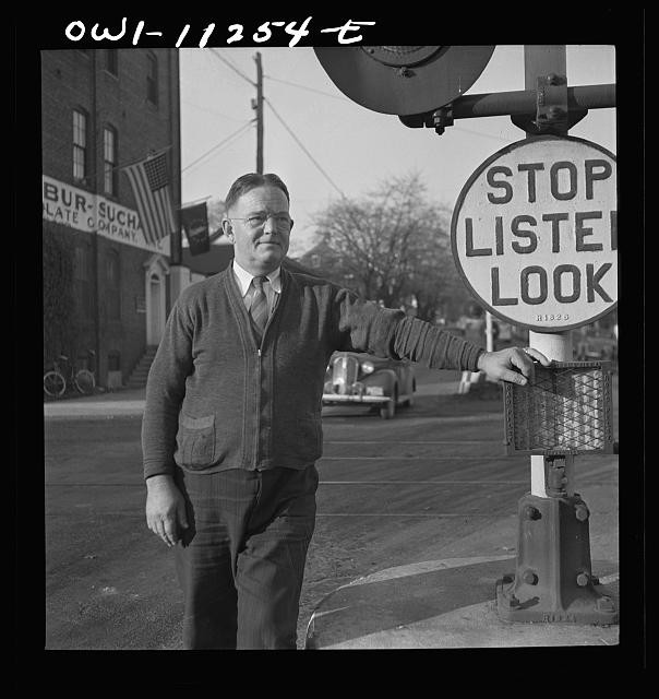 Lititz Pennsylvania O.K. Bushong 1942 Train Crossing Signal Stop Listen Look