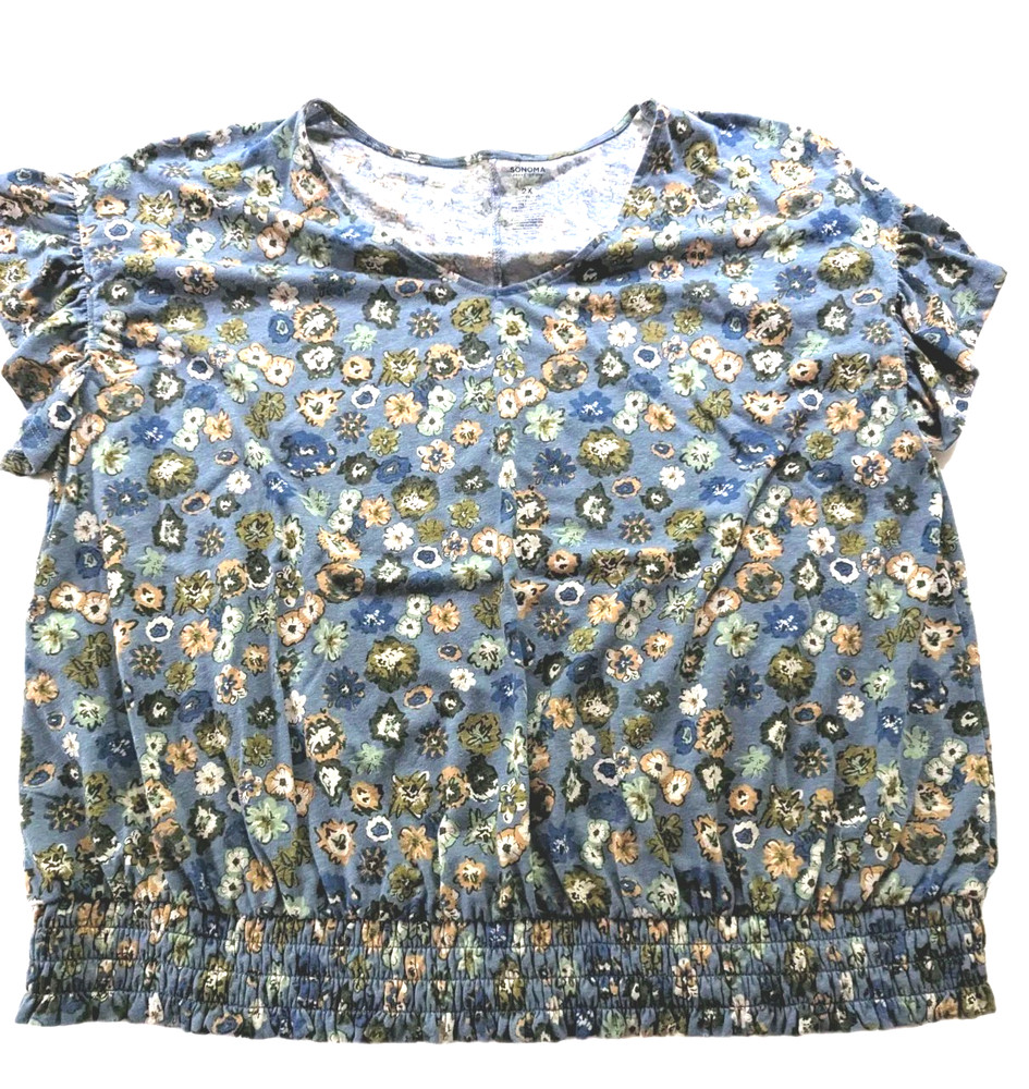 Sonoma Flowered Short Sleeve Shirt Blouse Womens Plus 2X