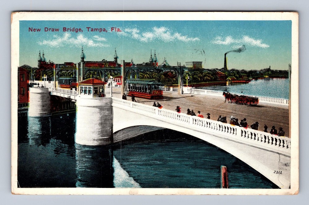 Tampa FL-Florida New Draw Bridge Vintage c1915 Postcard