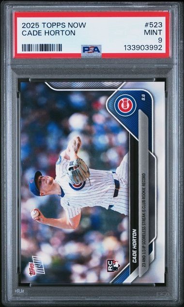 2025 Topps Now 23 1/3 Scoreless Streak #523 Cade Horton Chicago Cubs RC PSA 9