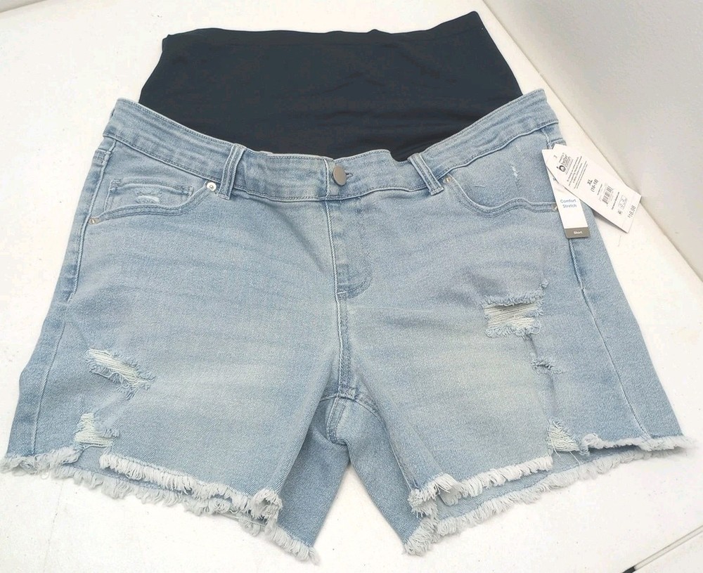TIME AND TRU Womens Maternity Denim Blue Jean Shorts Size XL 16-18 DistressedNWT