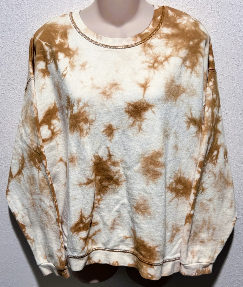 Time and Tru Tie-Dye Sweatshirt White Brown Women’s Long Sleeve Size XL (16-18)