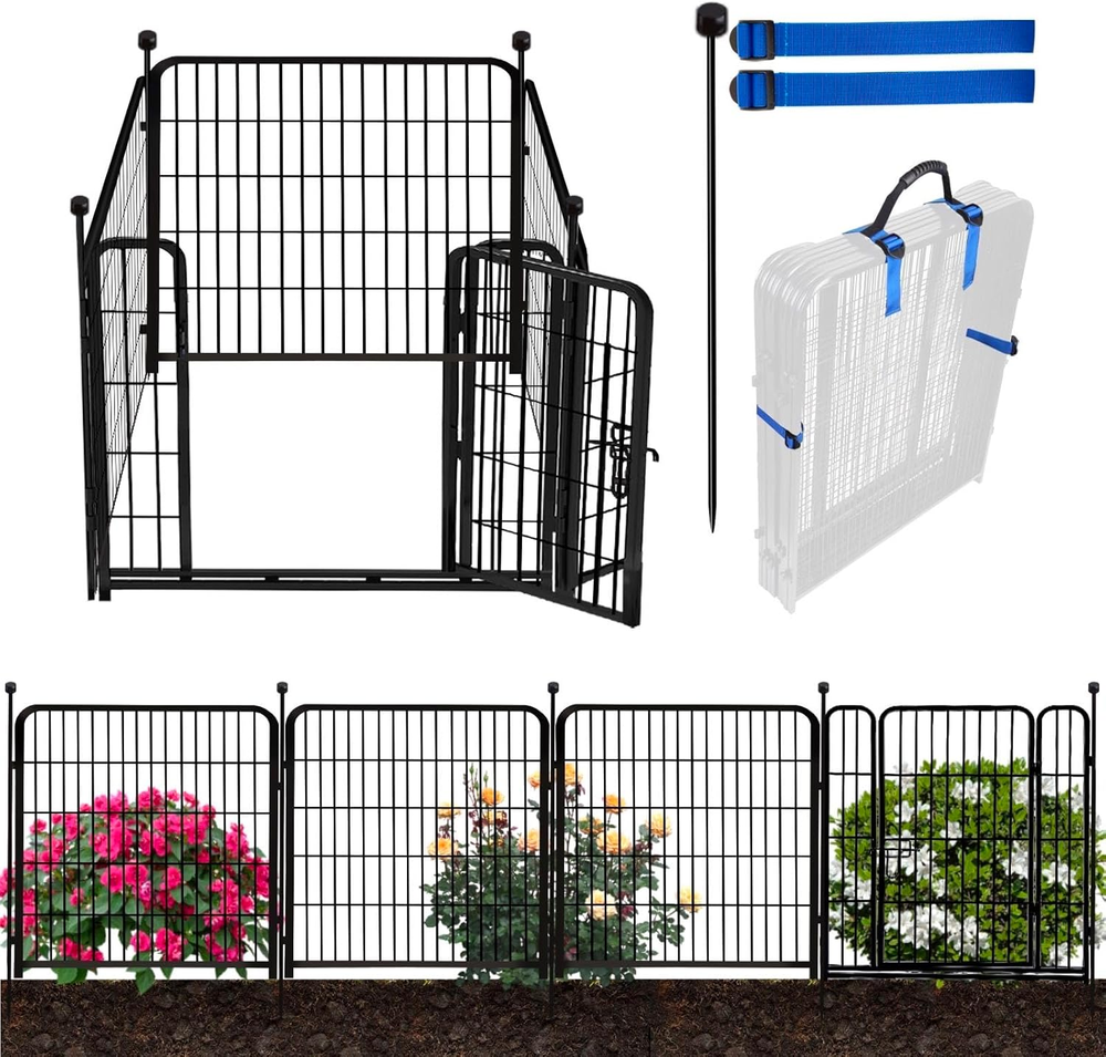 Dog-Proof 48-Inch Short Garden Fence with Low Door - 4 Panels (8 Total)