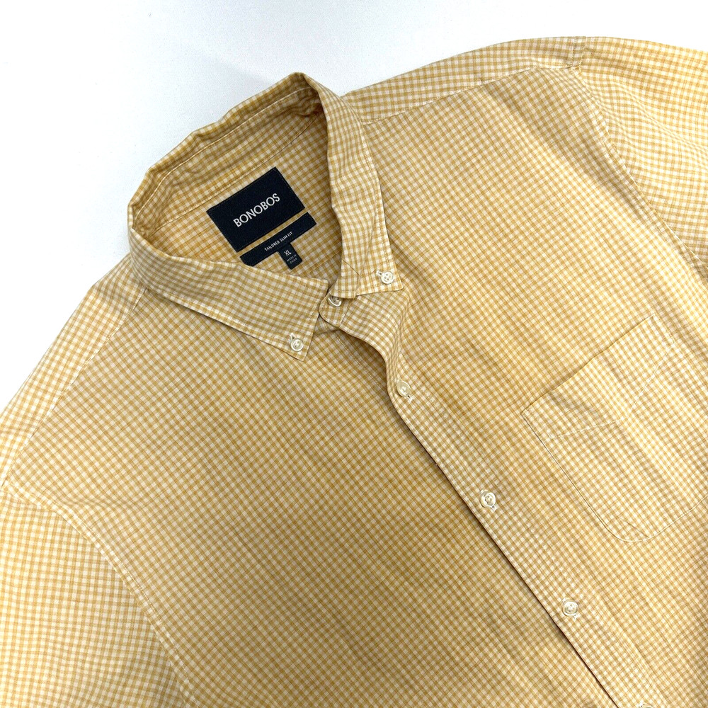 Bonobos Tailored Slim Fit Button Down Long Sleeve Shirt Men’s XL Yellow Check