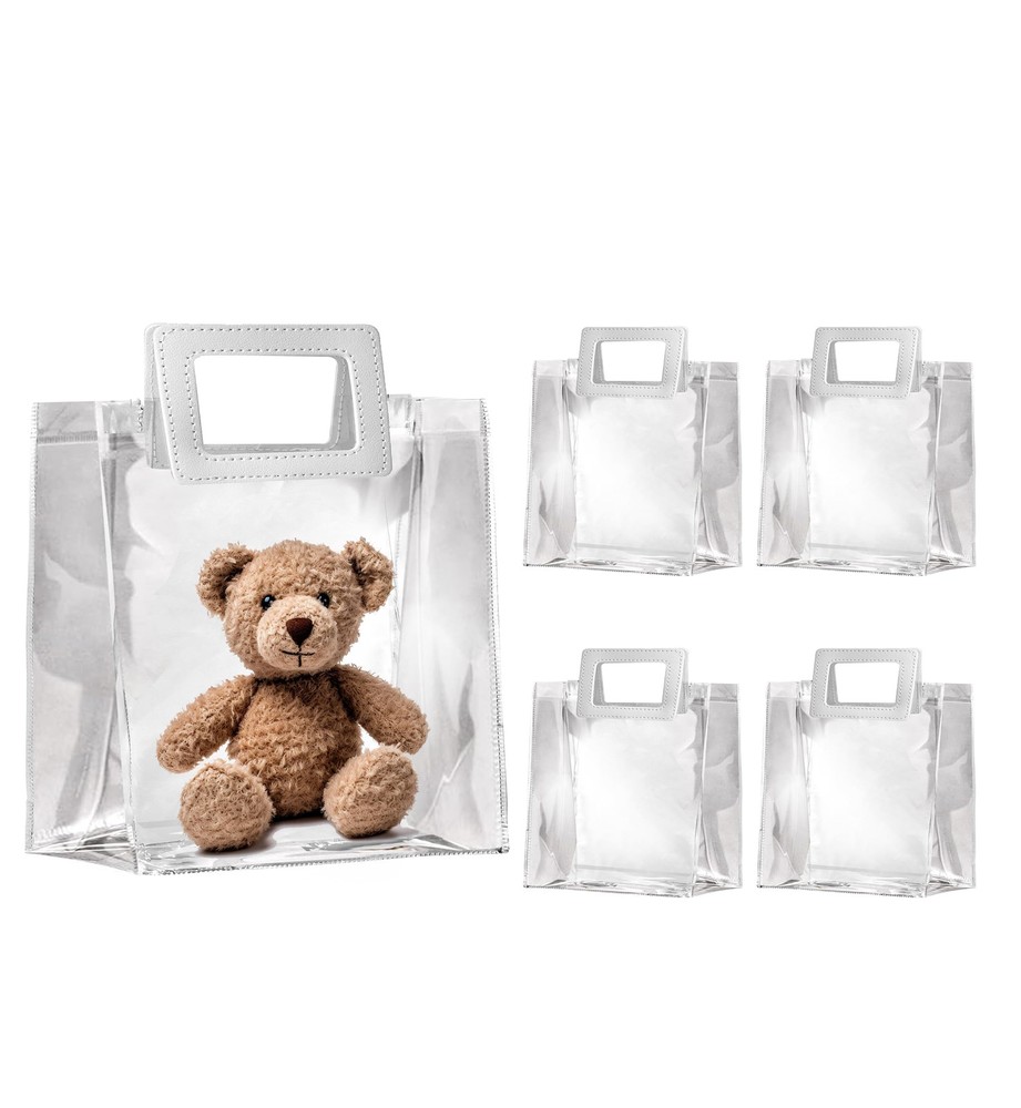 10 Pack 8x3.1x8 Inches Clear Gift Bags, Waterproof Gift Wrap Bags with White ...