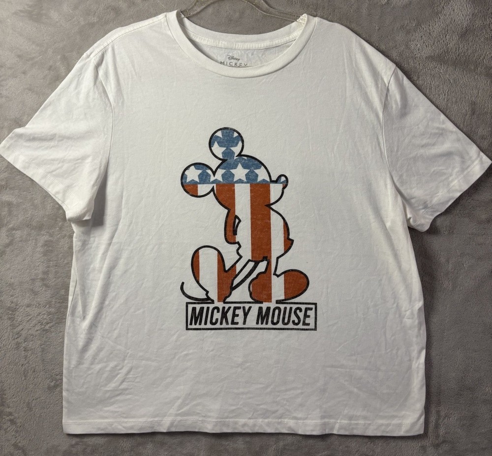 Disney Mickey Mouse T Shirt XL Patriotic USA Flag Graphic Tee Red White Blue