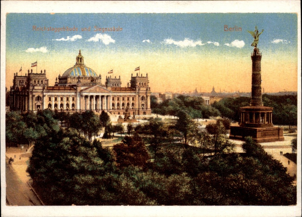 Reichstag Building and Victory Column Berlin vintage postcard v148
