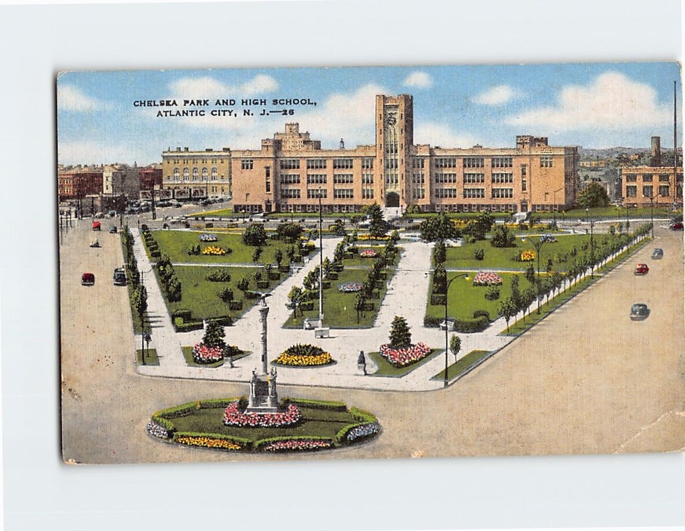 Postcard Chelsea Park And High School Atlantic City New Jersey USA
