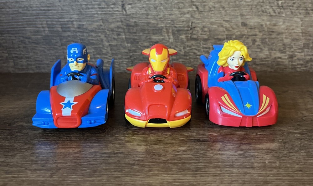 LOT Marvel Super Hero Pull Back & Go Cars Toys Captain America Ms Marvel Ironman