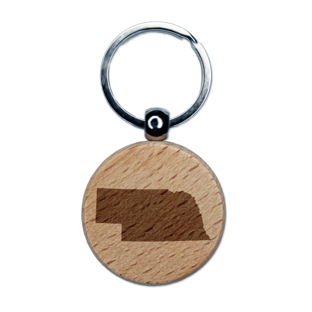 Nebraska State Silhouette Wooden Keychain with Laser Engraving