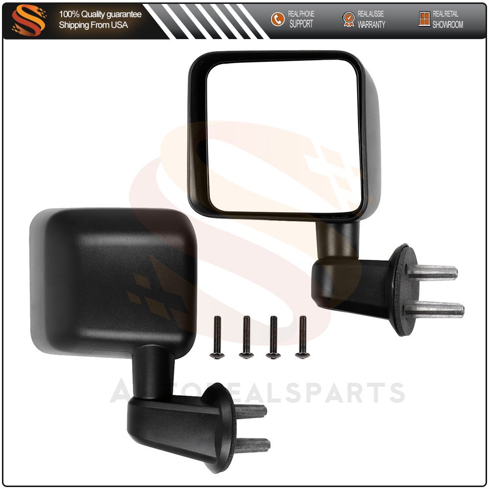 View Mirrors Compatible With 2007-17 Jeep Wrangler LH&RH Side Manual Fold Black