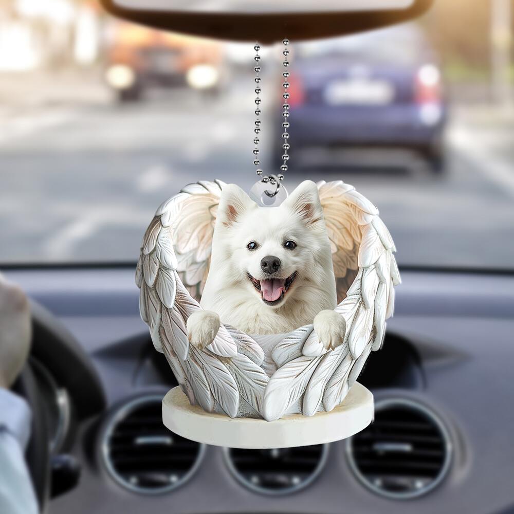 American Eskimo Dog Peeking Angel Wings Car Ornament Christmas Ornament Gift