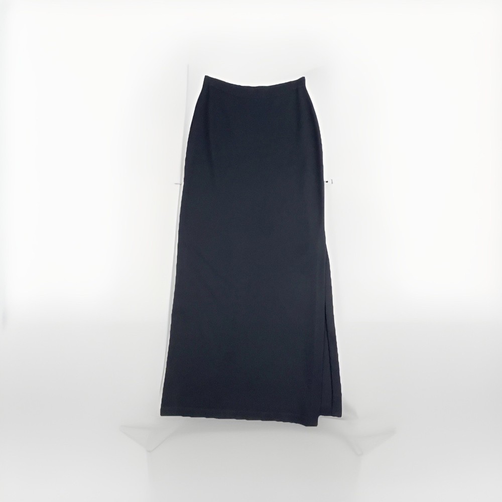 St John Caviar Size 6 Knit Skirt Maxi Column Pencil Side Slit Designer Classic