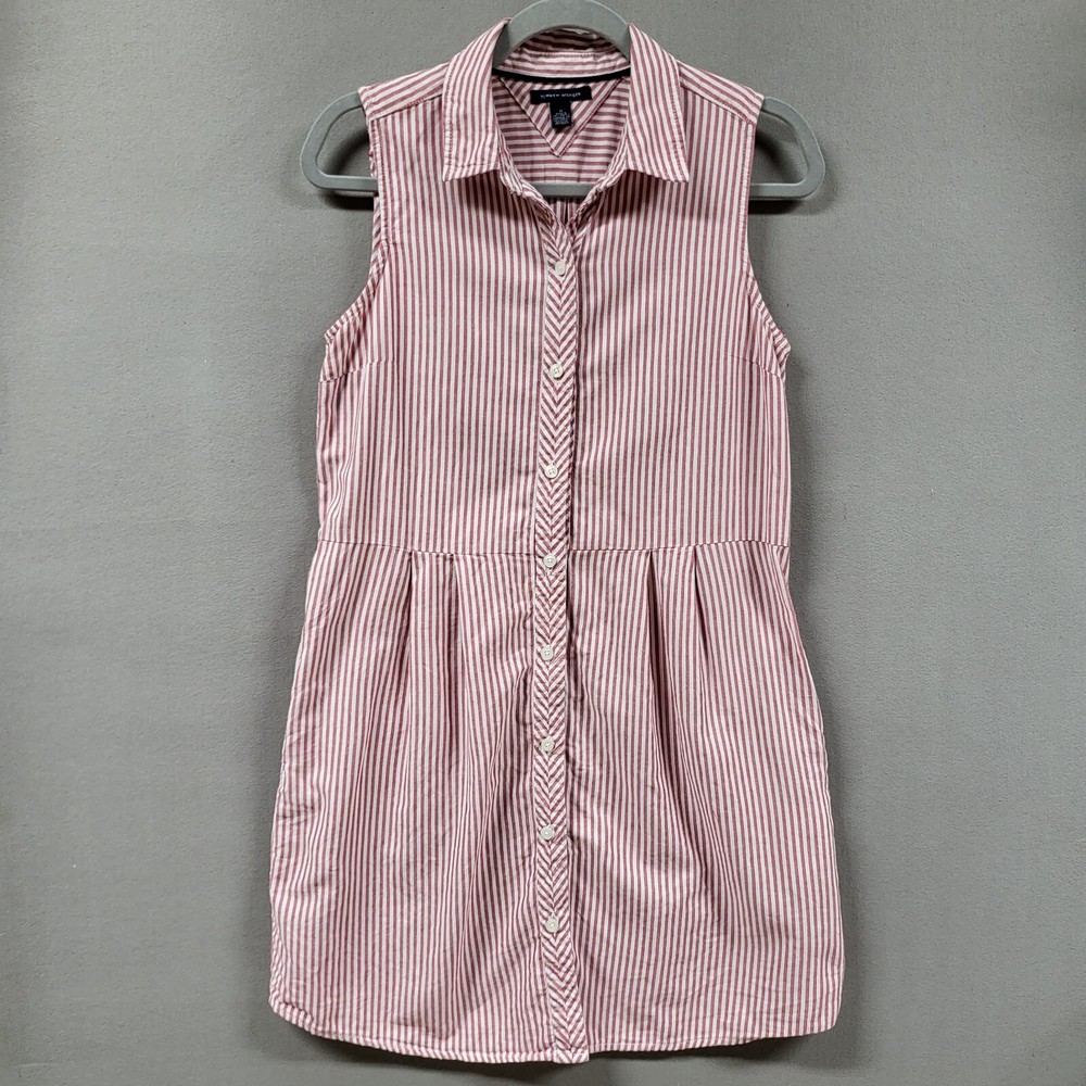 Tommy Hilfiger Shirt Dress Medium Red & White Sleeveless Pinstripe Button Front