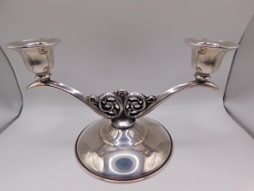 Vintage Oneida Silversmiths Double Arm Taper Candle Holder Silver Plated