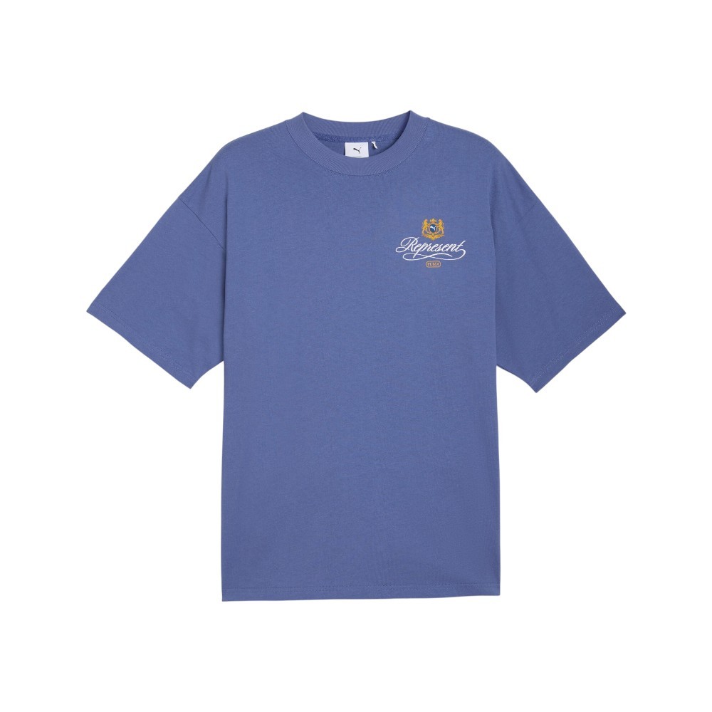 PUMA Represent Graphic Crew Neck Short Sleeve T-Shirt Mens Blue Casual Tops 6325