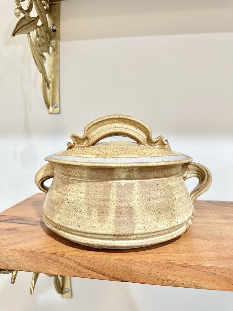 Vintage Pottery Casserole Dish With Lid Brown