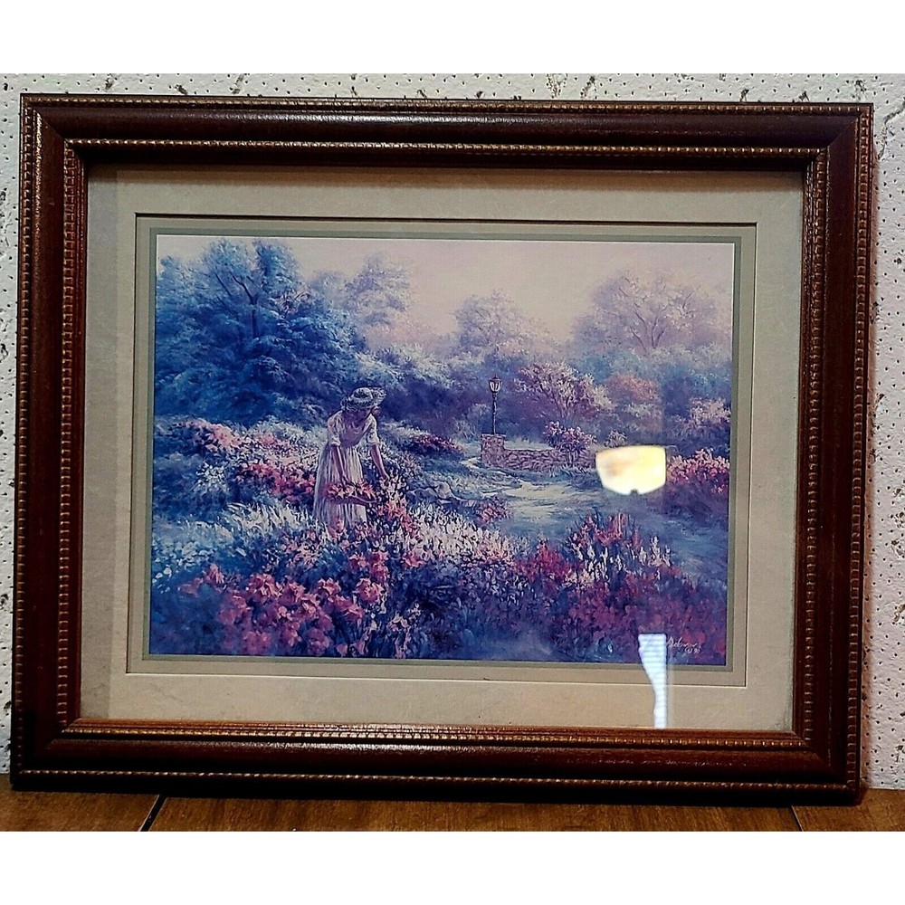 Lee K. Parkinson Print Matted Woman Picking Flowers 1990.