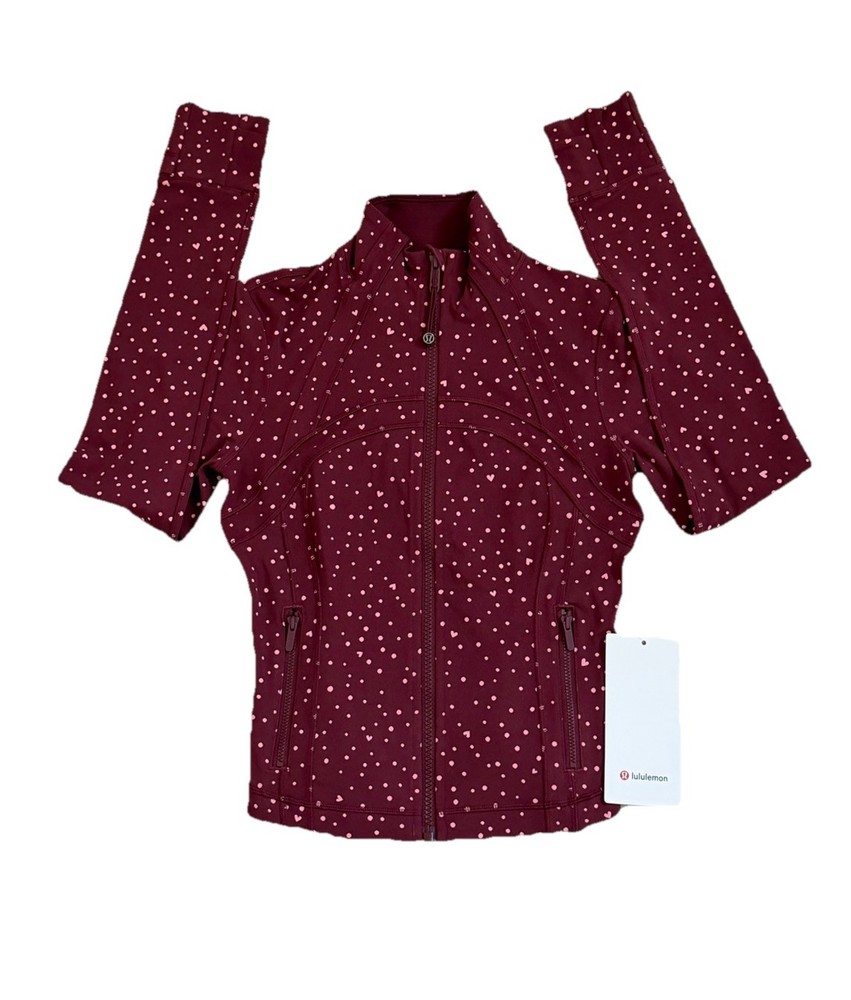 Lululemon Define Cropped Jacket Burgundy Heart Dot Pink Size 6 Nwt