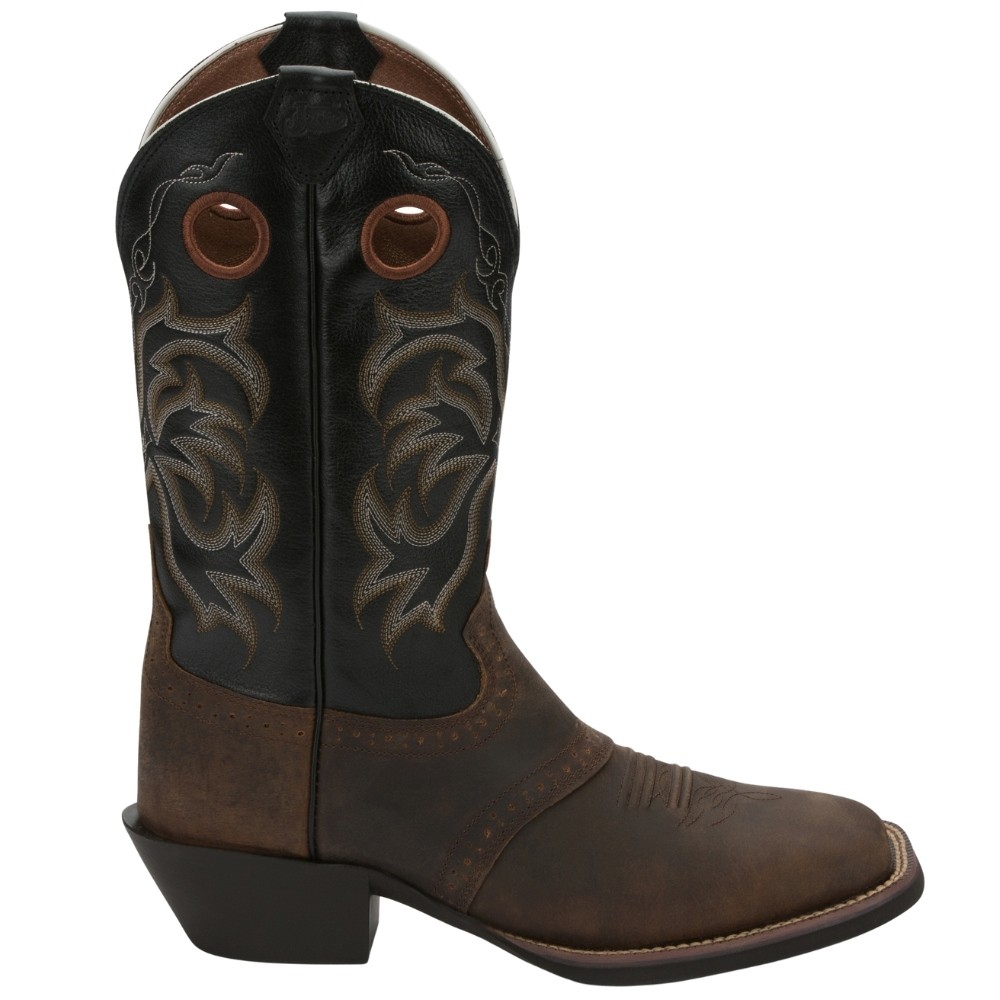 Justin Boots Rolliker Square Toe Cowboy Boots for Men in Black and Brown