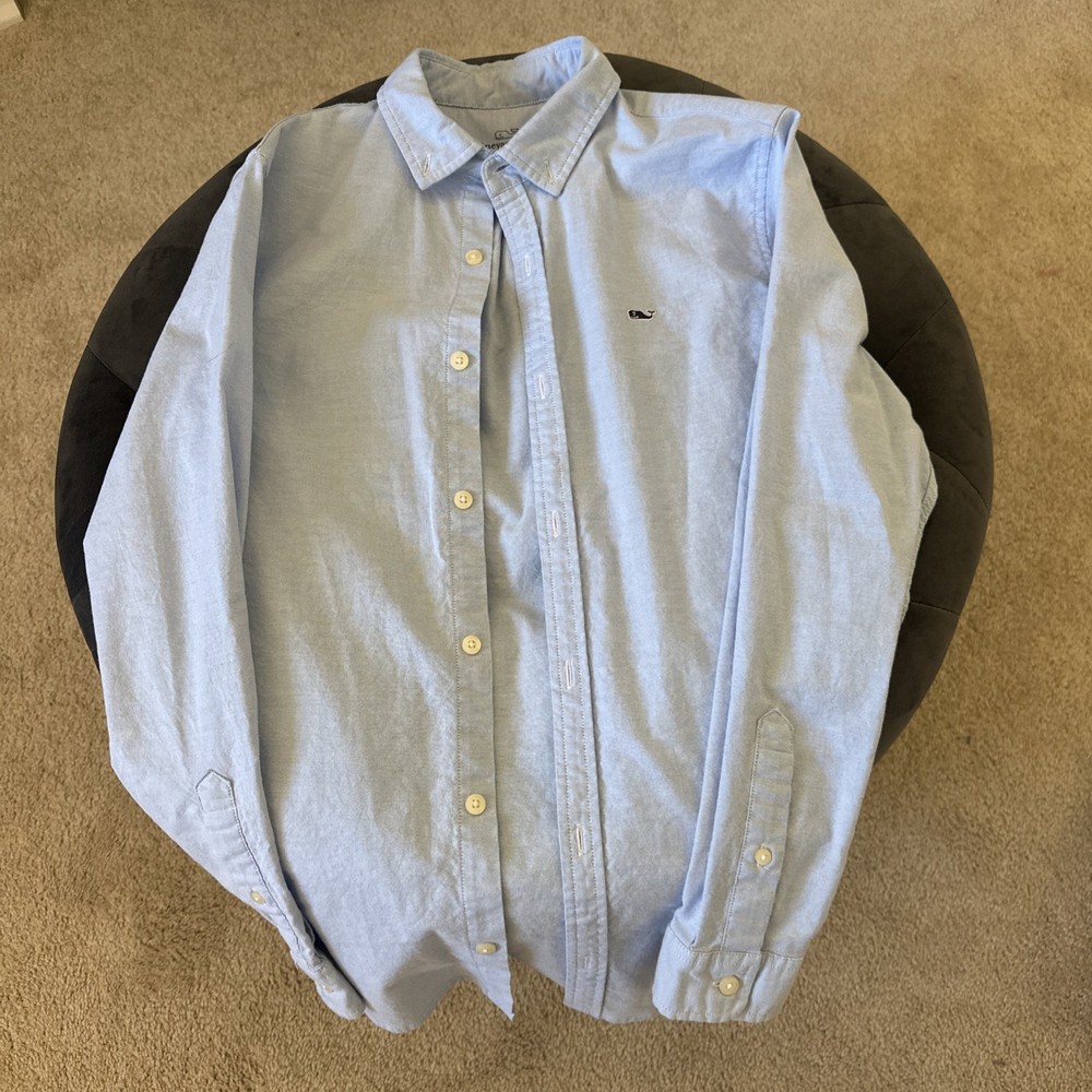 Vineyard Vines Boys Blue Oxford Whale Long Sleeve Button Down Shirt Large 16