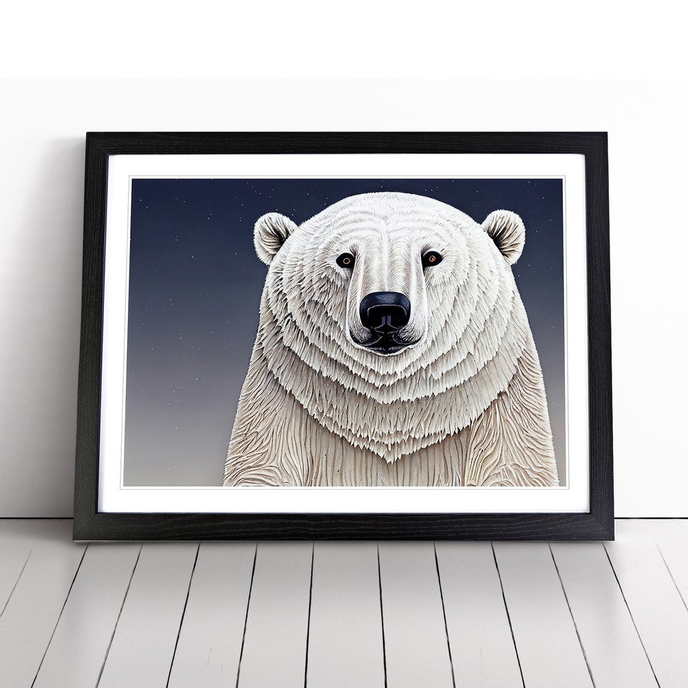 Super Polar Bear Framed Canvas Wall Art Print Poster Picture, Home Decor