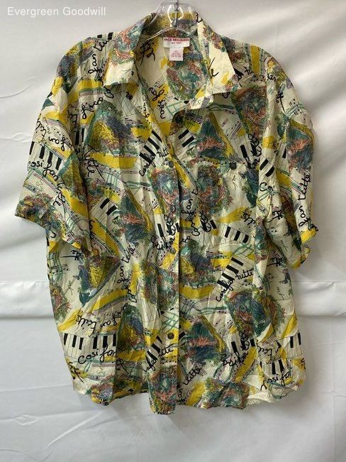 Jack Mulqueen Women's Multicolor Printed Short Sleeve Button-Up Shirt Size L
