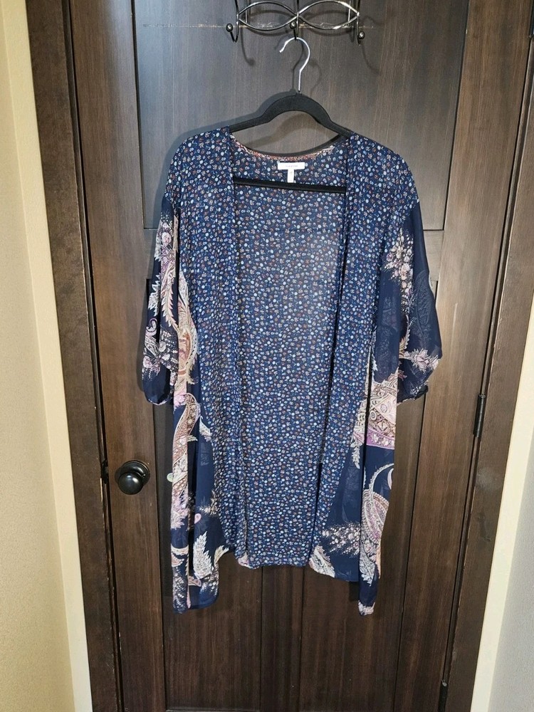 EUC Women's Plus Boho Floral  Chiffon Open Front Shrug Blouse Top Size 0/1 XL 1X