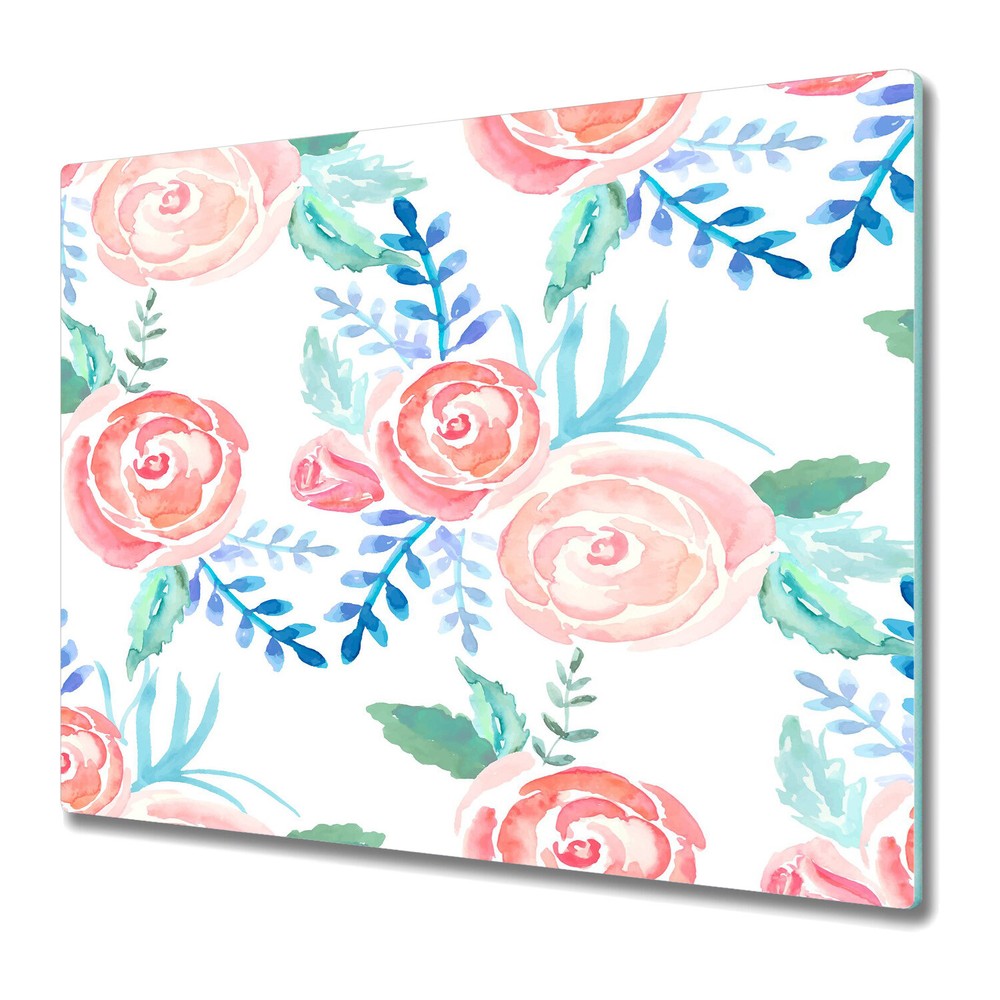 Glass Induction Ceramic Hob Cover Bright Elegant Flowers Pale Floral 60x52