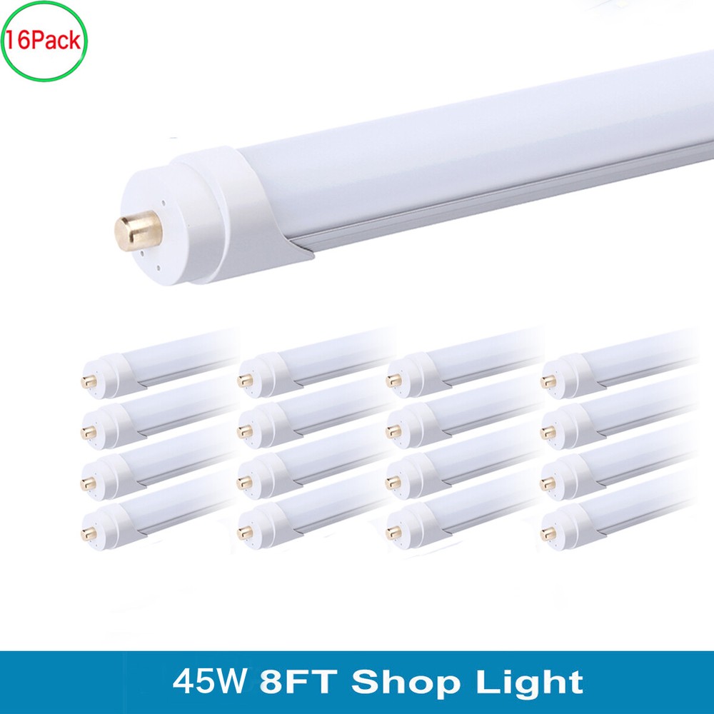 16PCS 8FT LED Shop Light Bulbs 45W T8 T12 Single Pin Tube Lights