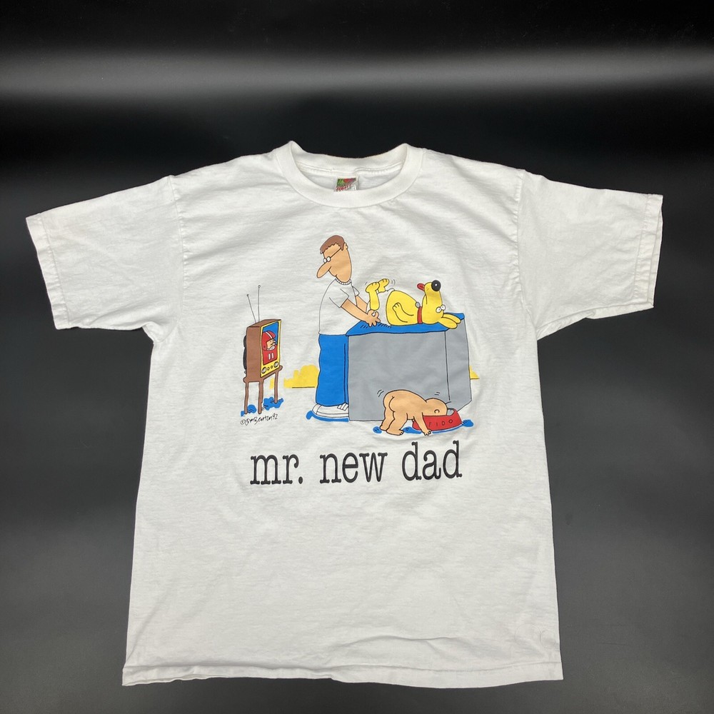 Vintage 1992 Jim Benton MR. NEW DAD white t-shirt on Fruity tag L