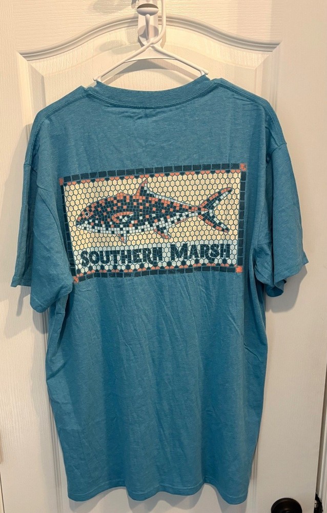 Southern Marsh Men's T-Shirt Tile Fish Short Sleeve Size L Blue NWT