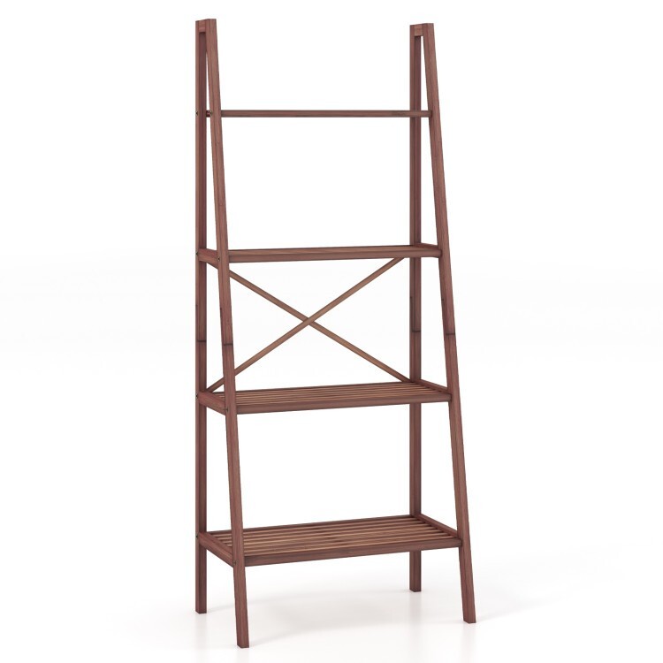 Bamboo 4-Tier Ladder Shelf for Living Room Storage and Plant Display