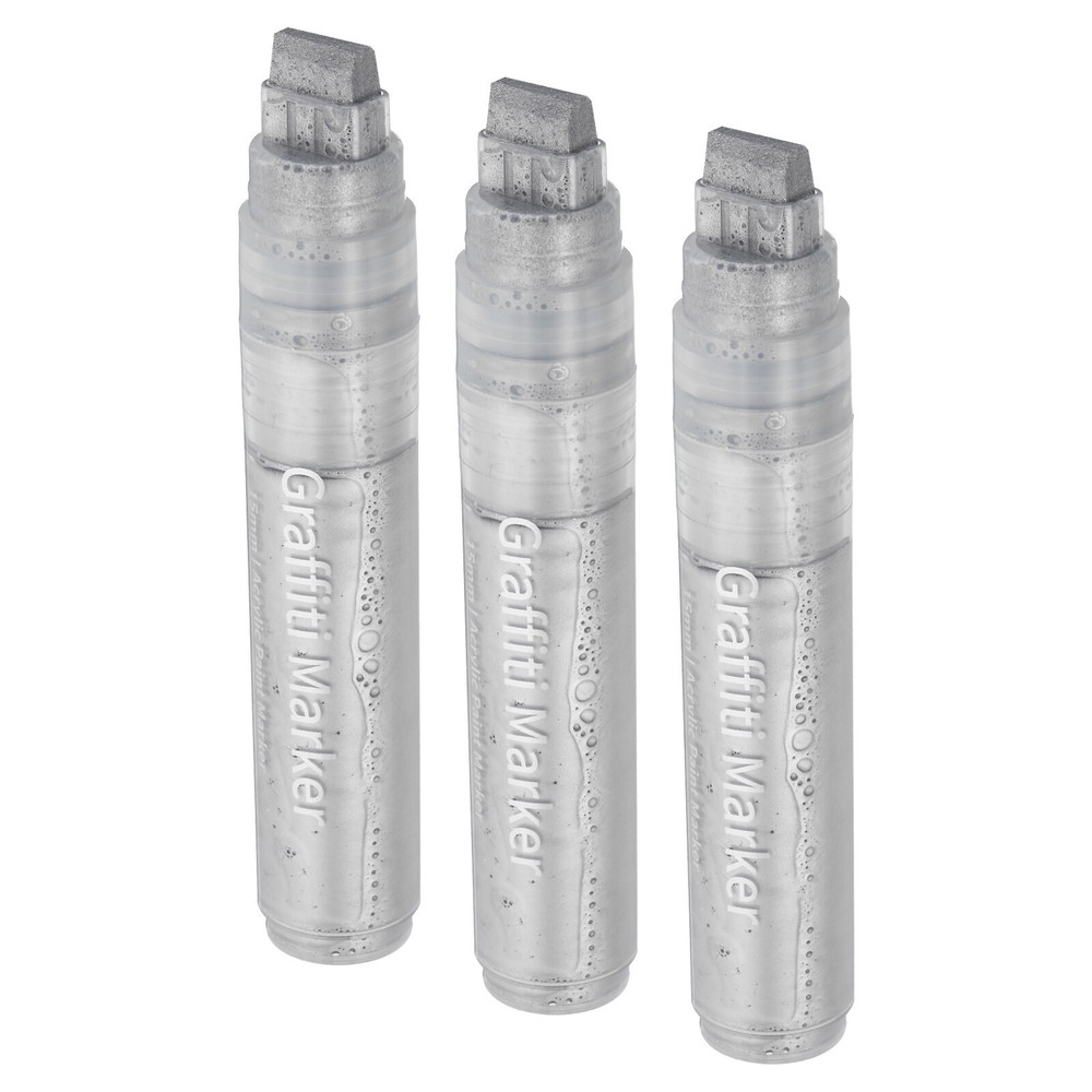 3 Pcs Graffiti Markers, 15mm Silvery Poster Markers Thick Acrylic Paint Pen