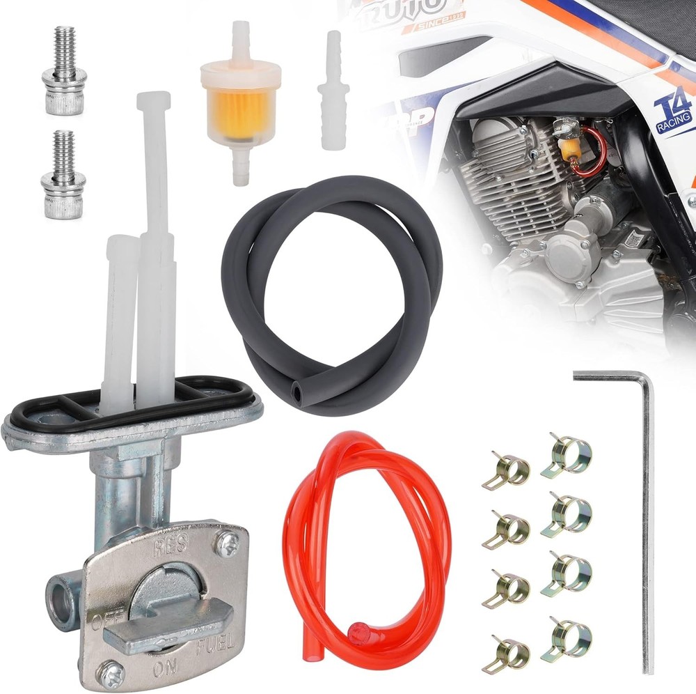 Valve Petcock Tank Switch & Line & Filter & Clips Long-necked Petcock