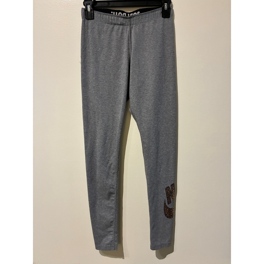 Nike Womens Gray Just Do It Waistband Graphic Leggings Small