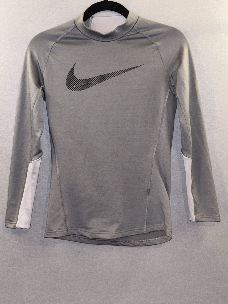 Nike Youth Base Layer Dri Fit Top Size Large Gray Long Sleeve Active Sports