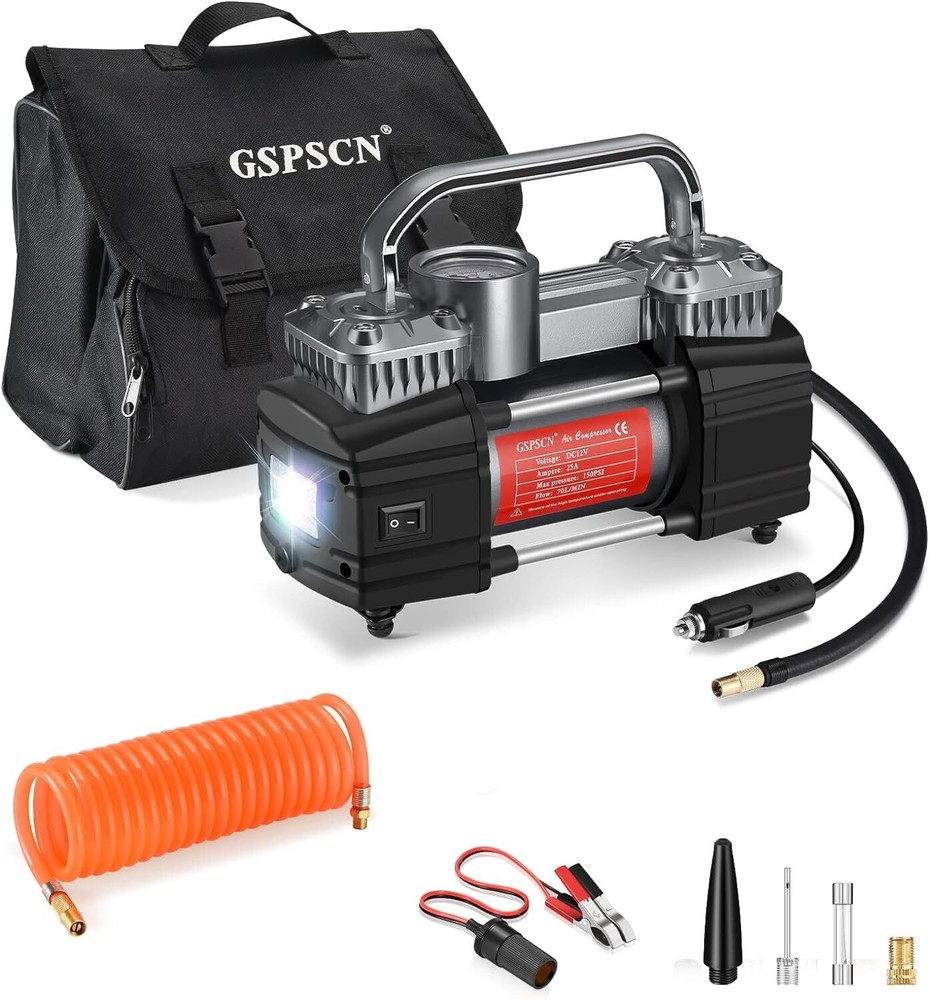 Dual Cylinder DC 12V Air Compressor for Car, Heavy Duty Portable Tire Inflator,T