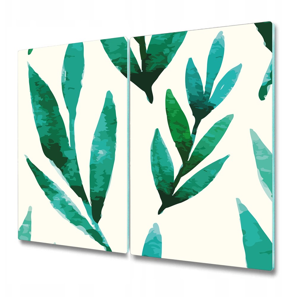 Glass Kitchen Chopping Board Worktop Saver Green hand drawn leave 2x30x52