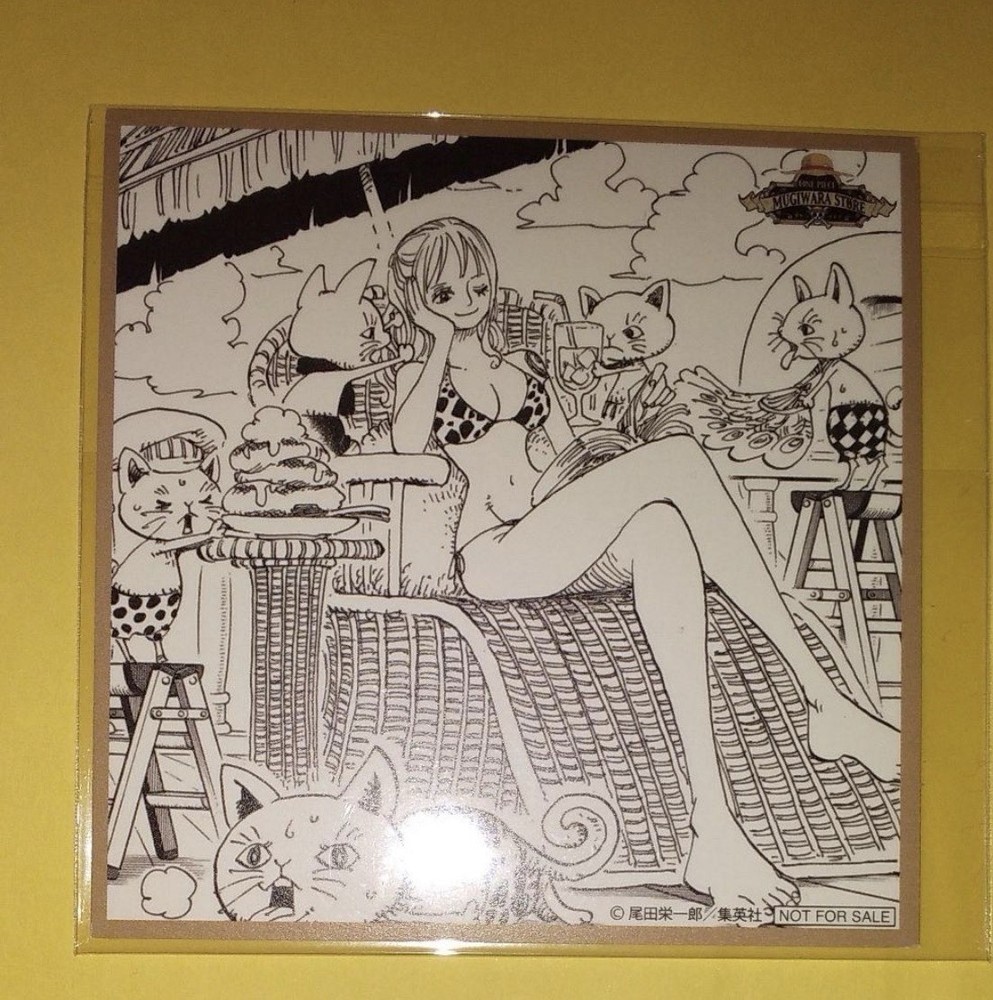 ONE PIECE Mugiwara Shop Nami Mini Shikishi Square Card Bikini Beach Manga Art
