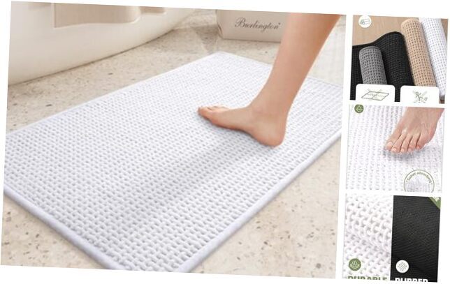 Chenille Non-Slip Rubber Backed Bathroom Rug 16x24 Inches Small Size in Soft White for Safety and Comfort