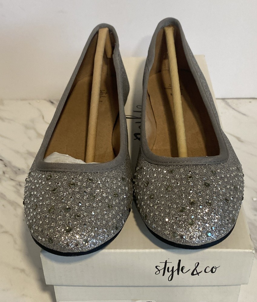 Silver Sparkle Flats Ballet Style & Co Embellished Women’s Sz 6.5 M