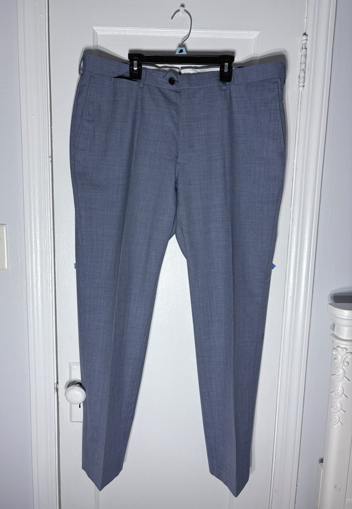 Proper Cloth Faded Blue Melange Tropical Wool Regular Fit Dress Pants
