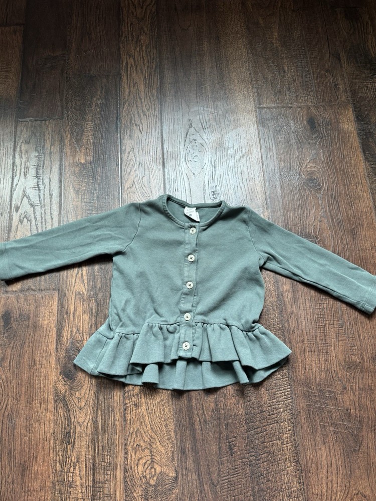 Kate Quinn Green Organic Cotton Button-Up Tunic 18-24 Months Long Sleeve Ruffle