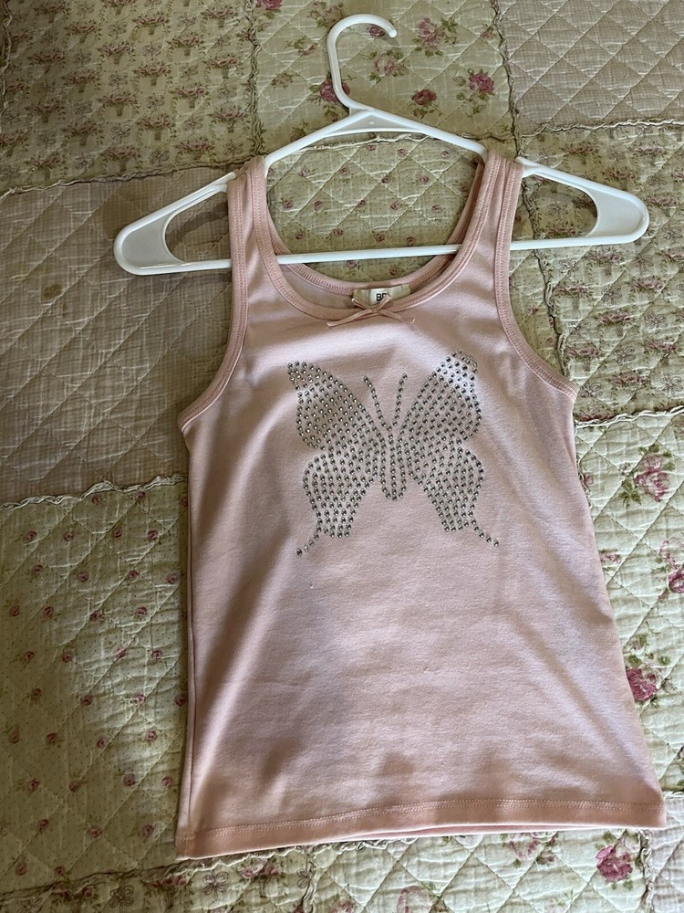 Pink Rhinestone Bow Butterfly Top in Size XS