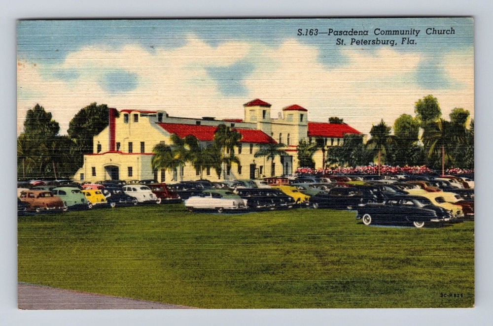 St Petersburg FL-Florida, Pasadena Community Church, Antique Vintage Postcard